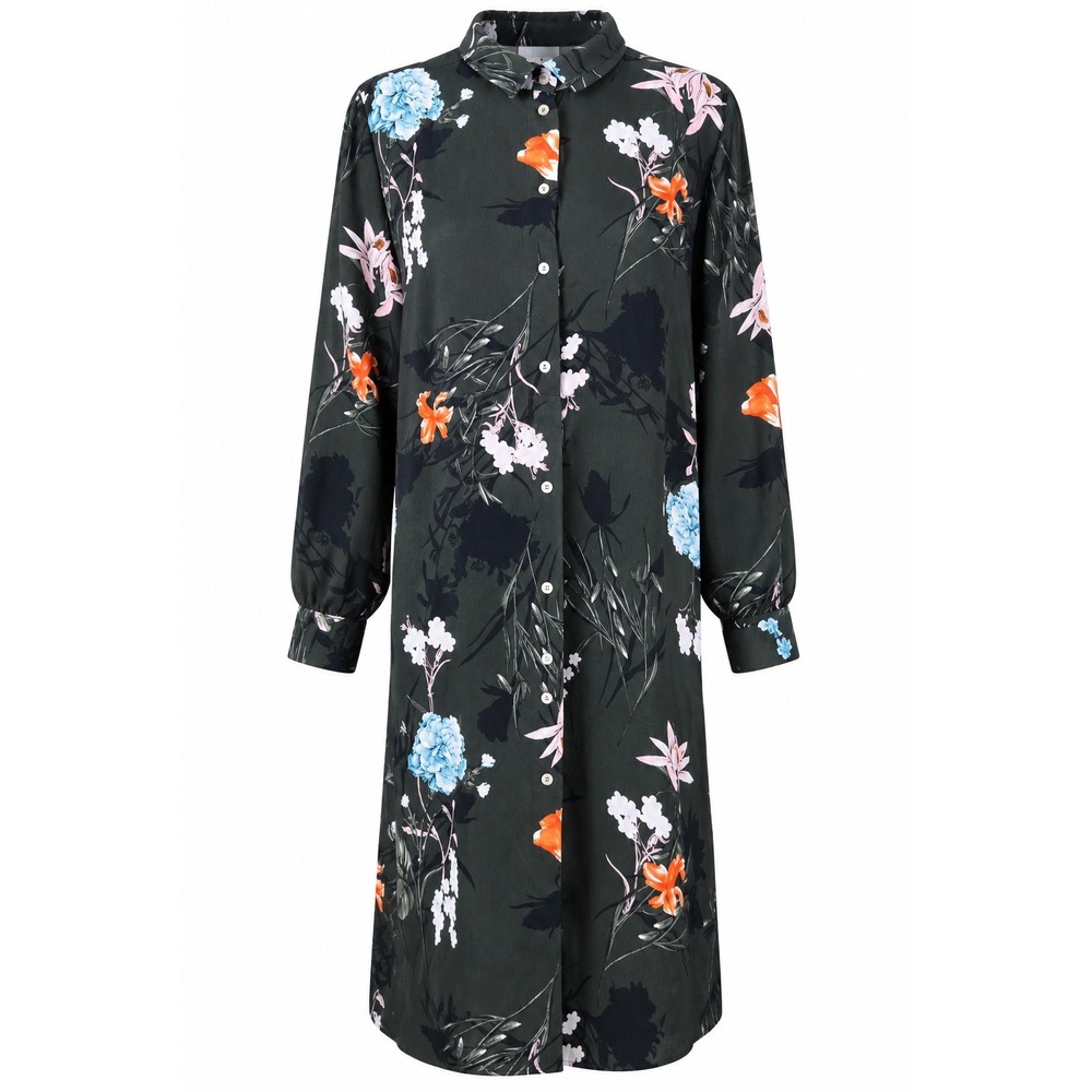 ALEMBIKA Sz 2 US M Floral Shirt Dress Button Front Midi Tunic Pockets Side Slits